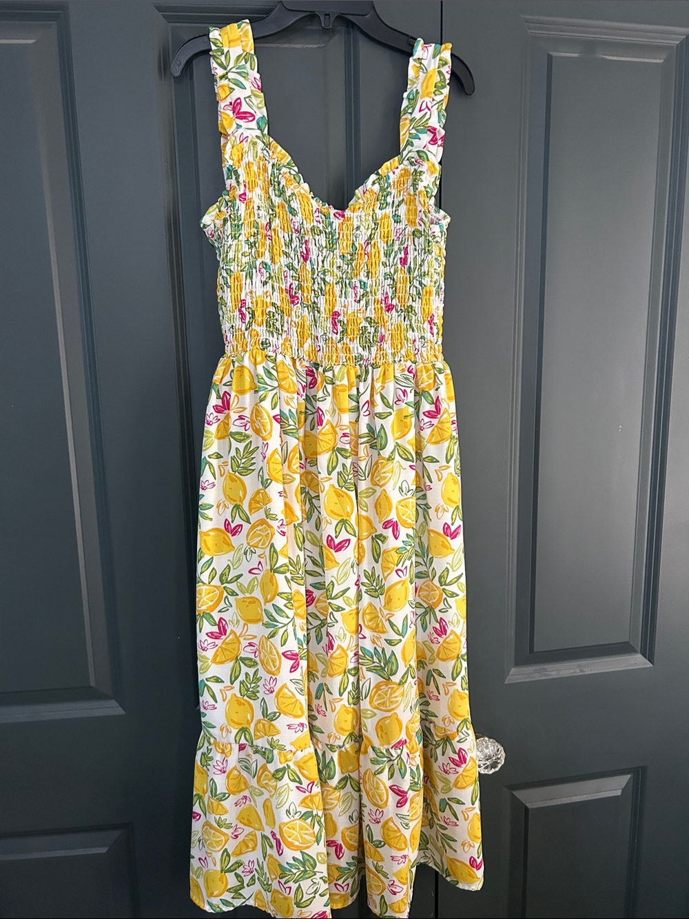Mommy and Me
Chenault Yellow Lemon Print Midi Dress with Pink & Green Accent